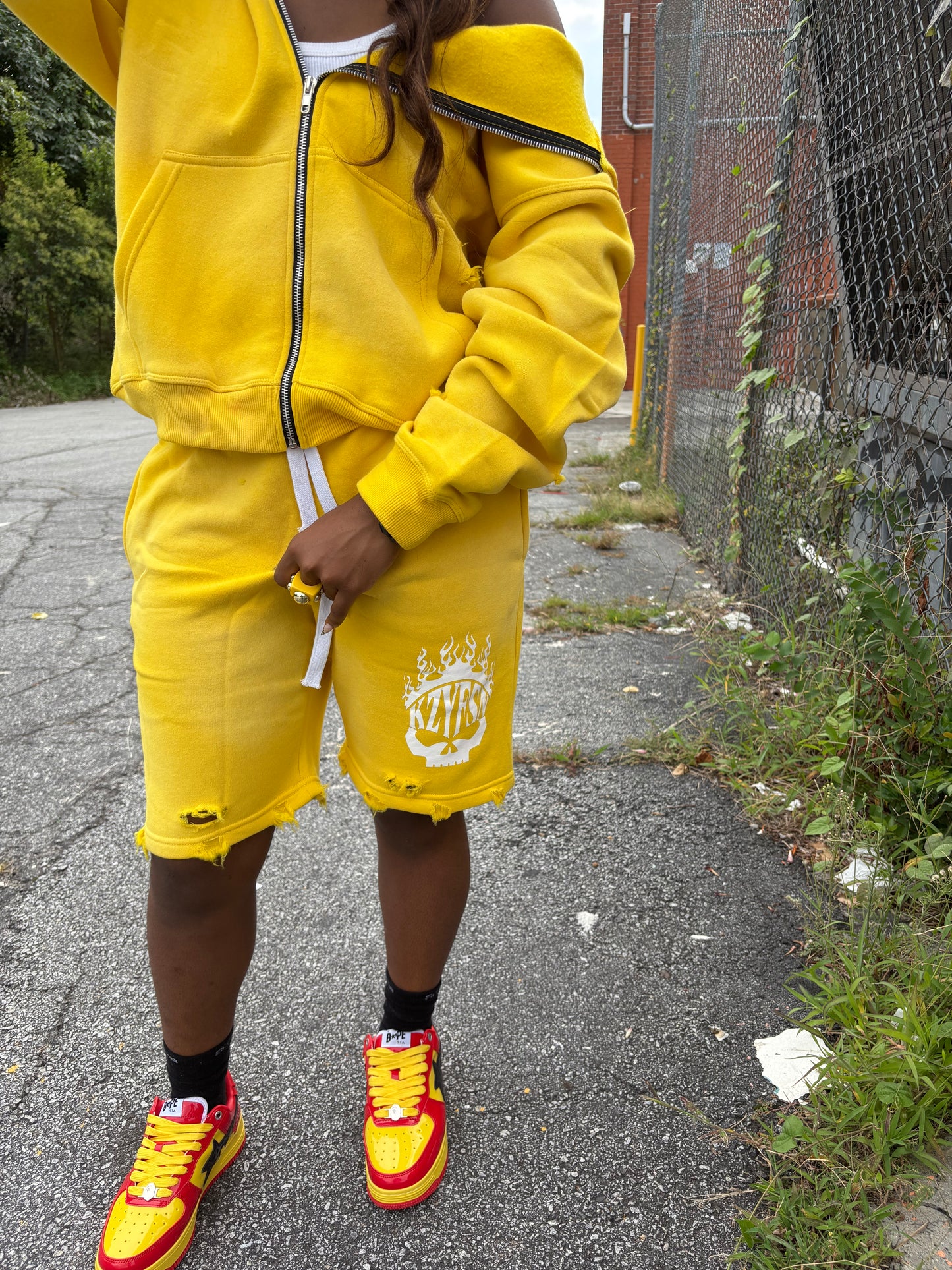 KZYFSN  Yellow  Flame shorts